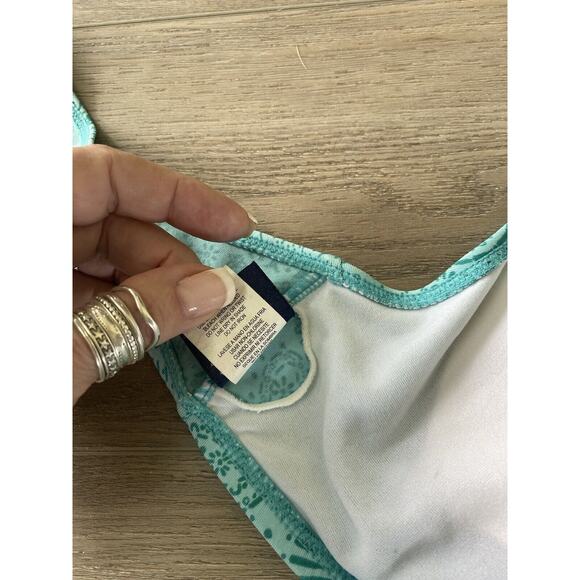 L.E.I. 2 Piece Bikini Paisley Turquoise Lace/Rhinestone Removable Padding Size M - Picture 8 of 9
